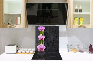 Gehärtete Glasrückwand – Glasrückwand mit aufgedrucktem kunstvollen Design BS04 Serie Löwenzahn und Blumen:  Orchid Bamboo