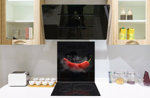 Originale pannello cucina vetro – Paraschizzi vetro – Pannello vetro artistico BS10 Serie peperoncini:  Paprika Smoke Black