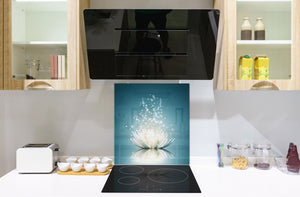 Paraschizzi vetro rinforzato – Paraspruzzi artistico stampato su vetro BS04 Serie soffioni e fiori  : Giglio d'acqua splendente 1