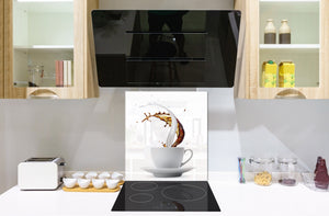 Aufgedrucktes Hartglas-Wandkunstwerk – Glasküchenrückwand BS05A Serie Kaffee A:  Coffee Spilled Milk