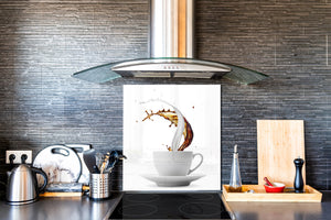 Aufgedrucktes Hartglas-Wandkunstwerk – Glasküchenrückwand BS05A Serie Kaffee A:  Coffee Spilled Milk