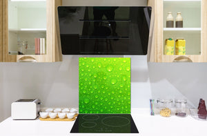 Arte murale stampata su vetro temperato – Paraschizzi in vetro da cucina BS13 Varie: Gocce d'acqua verde