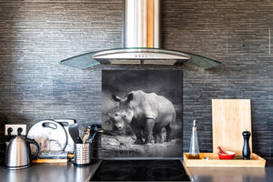 Diseño de vidrio de arte splashback de vidrio impreso BS21A Animals A Series: Rinoceronte Gris
