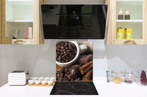 Panel de vidrio frente cocina antisalpicaduras de diseño – BS05B Serie café B: Granos De Café Canela 1