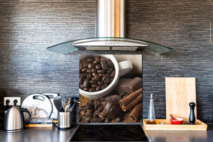 Panel de vidrio frente cocina antisalpicaduras de diseño – BS05B Serie café B: Granos De Café Canela 1