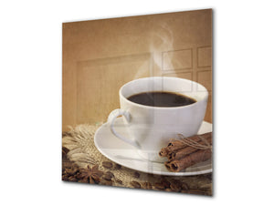 Arte murale stampata su vetro temperato – Paraschizzi in vetro da cucina BS05B Serie caffè B: Cannella al caffè