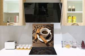 Arte murale stampata su vetro temperato – Paraschizzi in vetro da cucina BS05B Serie caffè B: Grains de café cannelle 3