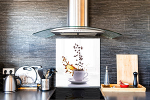 Arte murale stampata su vetro temperato – Paraschizzi in vetro da cucina BS05B Serie caffè B: Chicchi di caffè versati 6
