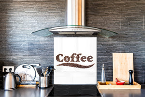 Aufgedrucktes Hartglas-Wandkunstwerk – Glasküchenrückwand BS05B Serie Kaffee B:  Coffee Lettering Coffee