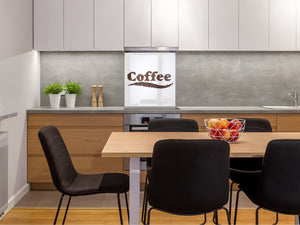Panel de vidrio frente cocina antisalpicaduras de diseño – BS05B Serie café B: Café letras café