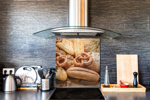Arte murale stampata su vetro temperato – Paraschizzi in vetro da cucina BS22 Serie pane:  Pane alla Pretzel