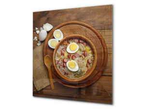 Aufgedrucktes Hartglas-Wandkunstwerk – Glasküchenrückwand BS23 Serie traditionelles europäisches Essen:  Sour Soup With Egg  1