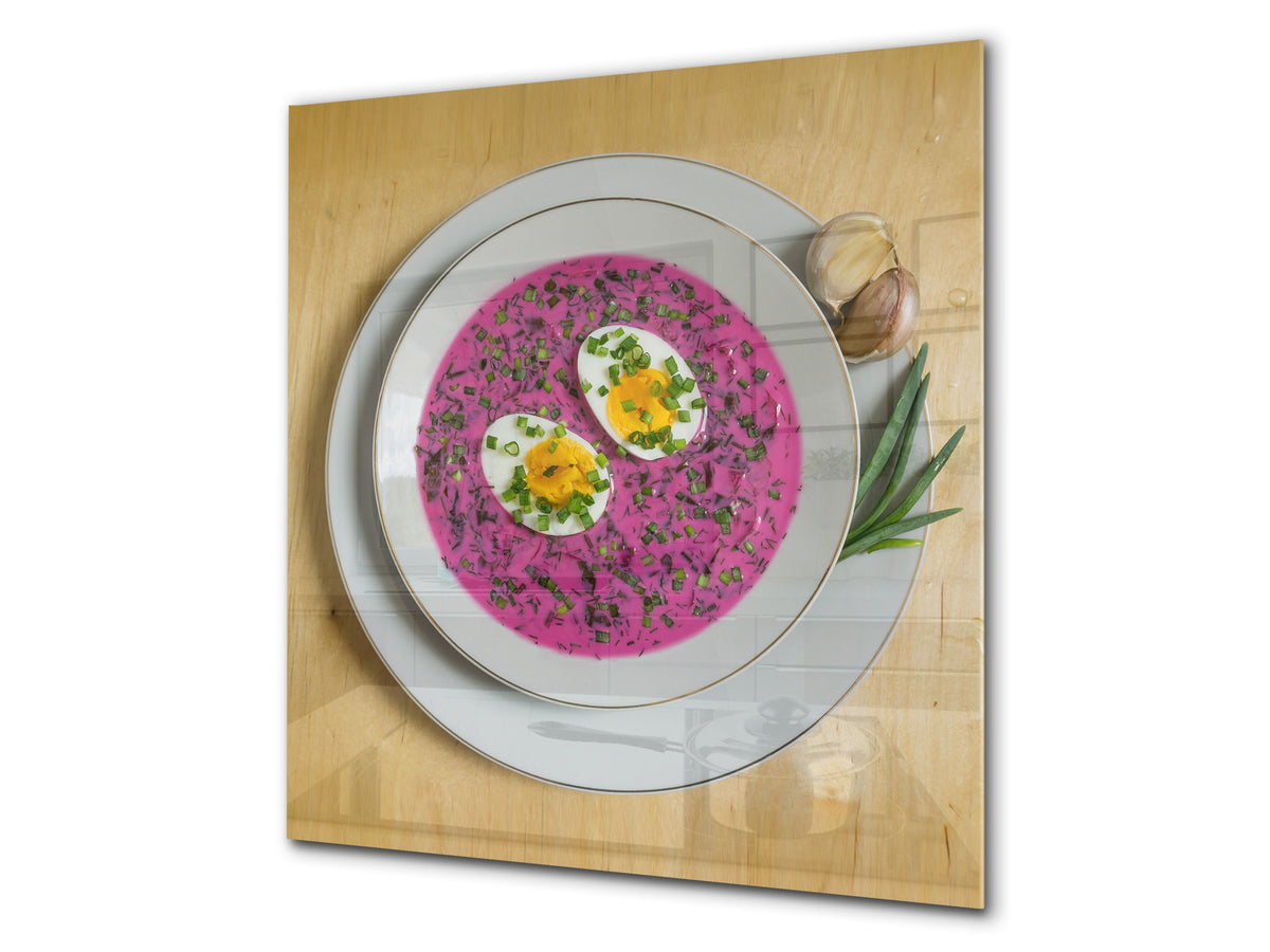 Printed tempered glass backsplash – BS23 European tradicional food Series: Barszcz With Egg 1