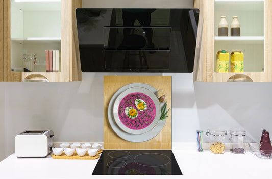 Printed tempered glass backsplash – BS23 European tradicional food Series: Barszcz With Egg 1