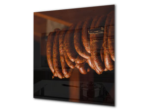 Printed tempered glass backsplash – BS23 European tradicional food Series: Sausages Smokehouse 1