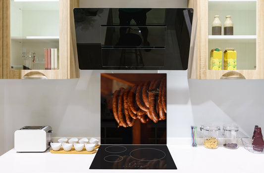 Printed tempered glass backsplash – BS23 European tradicional food Series: Sausages Smokehouse 1