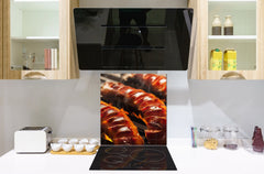 Pantalla anti-salpicaduras cocina - Serie Comida tradicional europea BS23  Salchicha A La Parrilla
