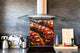 Aufgedrucktes Hartglas-Wandkunstwerk – Glasküchenrückwand BS23 Serie traditionelles europäisches Essen:  Sausage On The Grill