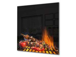 Aufgedrucktes Hartglas-Wandkunstwerk – Glasküchenrückwand BS23 Serie traditionelles europäisches Essen:  Shashlik Grill 1