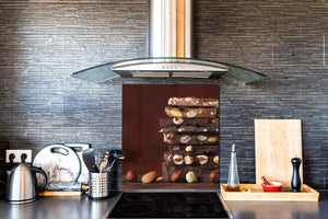 Paraschizzi fornelli vetro temperato – Pannello in vetro – Paraspruzzi lavandino BS07 Serie dessert: Cioccolato alle noci