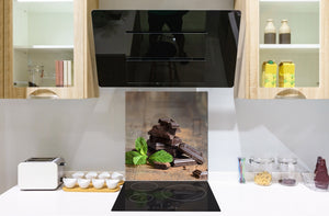 Pantalla anti-salpicaduras cocina – Frente de cocina de cristal templado – BS07 Serie desiertos: Chocolate con menta