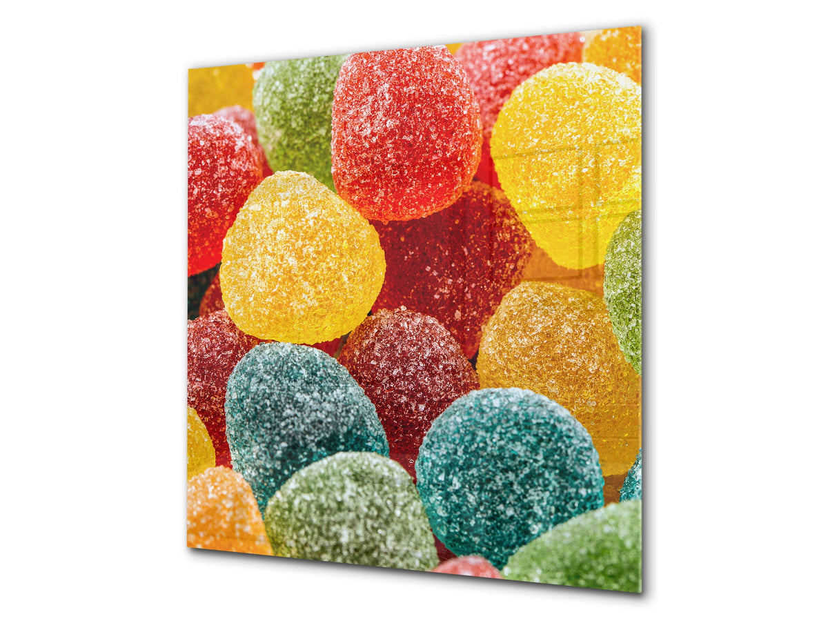 Protector antisalpicaduras – Panel de vidrio para cocina – BS06 Serie postres y dulces: Gelatinas de colores
