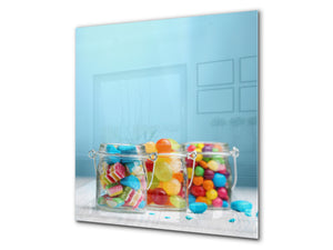 Stunning printed Glass backsplash BS06 Pastries and sweets: Sweets In A Jar
