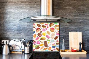 Magnifico paraschizzi in vetro stampato – Pannello in vetro temperato da cucina BS06 Pasticcini e dolci : Caramelle Dolci 2
