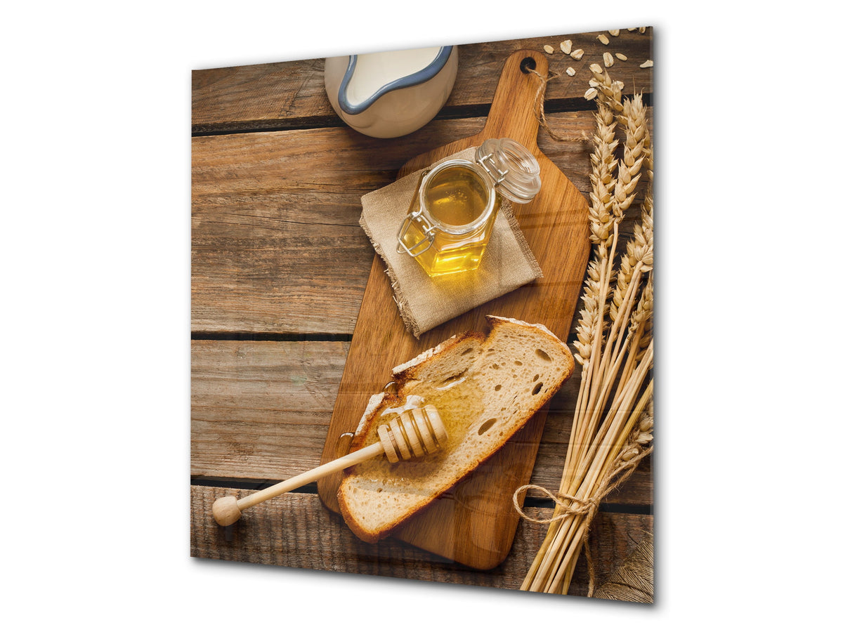 Protector antisalpicaduras – Panel de vidrio para cocina – BS06 Serie postres y dulces: Leche De Cereal De Miel