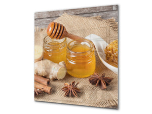 Stunning printed Glass backsplash BS06 Pastries and sweets: Honey Cinnamon Anise