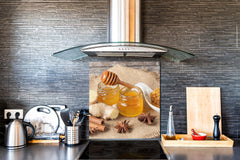 Stunning printed Glass backsplash BS06 Pastries and sweets: Honey Cinnamon Anise