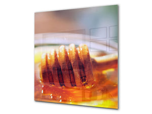 Magnifico paraschizzi in vetro stampato – Pannello in vetro temperato da cucina BS06 Pasticcini e dolci : Cucchiaio per miele Miele