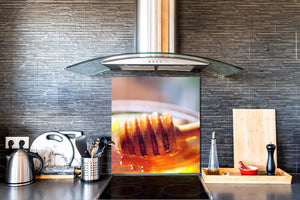 Magnifico paraschizzi in vetro stampato – Pannello in vetro temperato da cucina BS06 Pasticcini e dolci : Cucchiaio per miele Miele