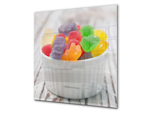 Protector antisalpicaduras – Panel de vidrio para cocina – BS06 Serie postres y dulces: Habas de jalea de colores 1