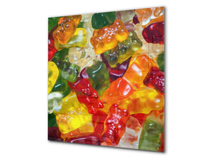 Protector antisalpicaduras – Panel de vidrio para cocina – BS06 Serie postres y dulces: Habas de jalea de colores 2