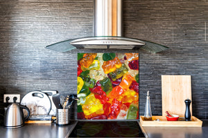 Magnifico paraschizzi in vetro stampato – Pannello in vetro temperato da cucina BS06 Pasticcini e dolci : Jelly Beans colorati 2