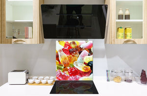 Magnifico paraschizzi in vetro stampato – Pannello in vetro temperato da cucina BS06 Pasticcini e dolci : Jelly Beans colorati 3