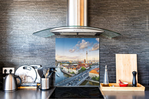 Soporte de vidrio - Placa para salpicaduras de fregadero ; Serie ciudades BS25  Panorama de la ciudad 12