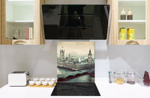 Magnifico paraschizzi in vetro stampato – Pannello in vetro temperato da cucina BS24 Serie ponti:  Panorama della città 16
