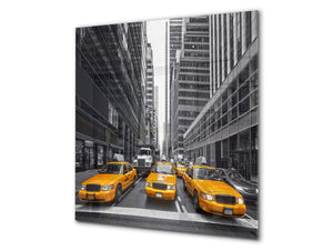 Paraschizzi fornelli vetro temperato – Pannello in vetro – Paraspruzzi lavandino BS25 Serie città:  Taxi Usa 1