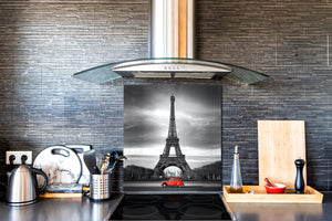 Paraschizzi fornelli vetro temperato – Pannello in vetro – Paraspruzzi lavandino BS25 Serie città:  Torre Eiffel di Parigi 2