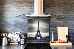 Paraschizzi fornelli vetro temperato – Pannello in vetro – Paraspruzzi lavandino BS25 Serie città: Torre Eiffel di Parigi 3