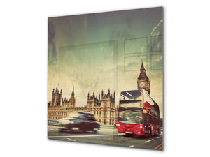 Soporte de vidrio - Placa para salpicaduras de fregadero ; Serie ciudades BS25  Bus de Londres