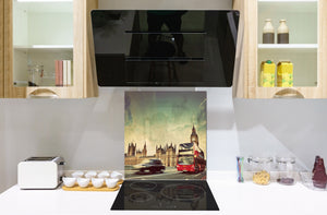 Glasrückwand mit atemberaubendem Aufdruck – Küchenwandpaneele aus gehärtetem Glas BS25 Serie Städte:  London Bus