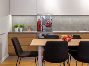 Glasrückwand mit atemberaubendem Aufdruck – Küchenwandpaneele aus gehärtetem Glas BS25 Serie Städte:  Telephone Booth