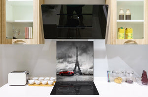 Paraschizzi fornelli vetro temperato – Pannello in vetro – Paraspruzzi lavandino BS25 Serie città:  Torre Eiffel di Parigi 4
