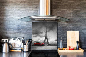 Paraschizzi fornelli vetro temperato – Pannello in vetro – Paraspruzzi lavandino BS25 Serie città:  Torre Eiffel di Parigi 4
