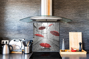 Glasrückwand mit atemberaubendem Aufdruck – Küchenwandpaneele aus gehärtetem Glas BS25 Serie Städte:  Street Umbrellas