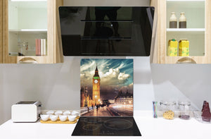 Paraschizzi fornelli vetro temperato – Pannello in vetro – Paraspruzzi lavandino BS25 Serie città:  Big Ben London 2