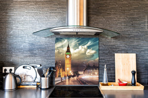 Paraschizzi fornelli vetro temperato – Pannello in vetro – Paraspruzzi lavandino BS25 Serie città:  Big Ben London 2